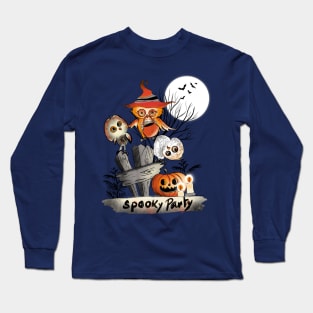 Cute Owls’ Spooky Party _ what we do at Halloween Night _ Ink Illustration Long Sleeve T-Shirt